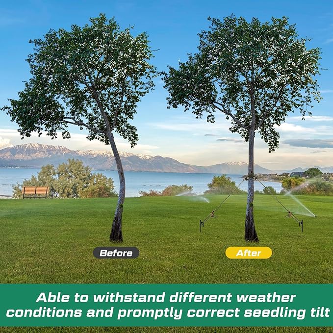 Sintuff 36 Pcs Heavy Duty Tree Stake Kits Stake and Support for Young Leaning Tree Anchor Straightening Kit, 15.8'' Support Straps, 11.8'' Steel Stakes, 13.12ft Rope(Army Green)