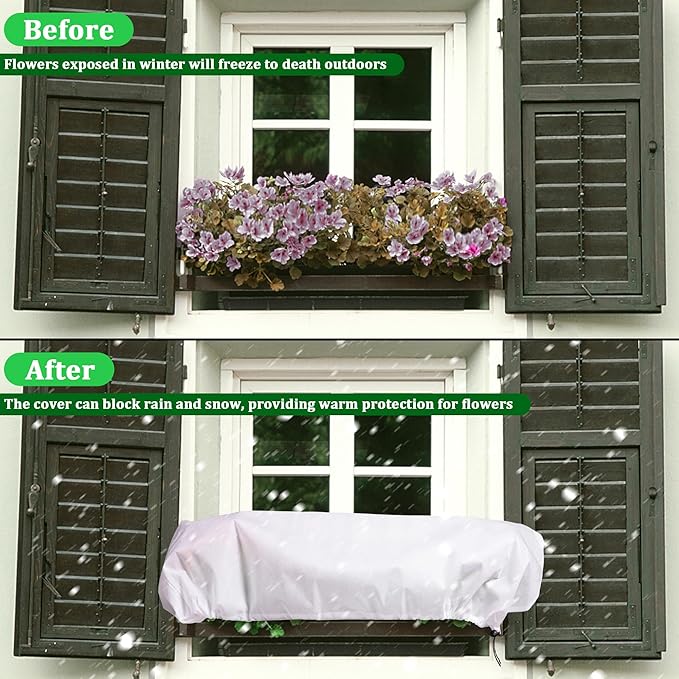 DECOHS 3 Pcs Rectangular Winter Plant Freeze Protection Cover- 59" x 17.7" x 15.7" Balcony Plant Box Cover- Planter Frost Covers Bags Wraps Blanket for Winter Balcony Plant Flower Boxes