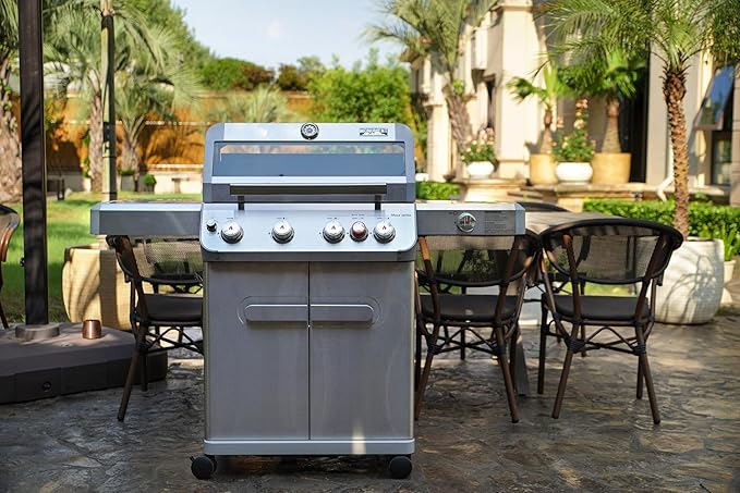 Monument Grills 4+1 Outdoor Barbecue Stainless Steel Propane Gas Grill, 4 Burners & 1 Side Burner 62,000 BTU Patio Garden Barbecue Grill with Knob Controls, Mesa415BZ