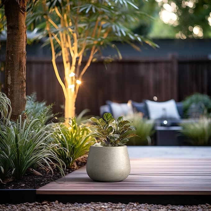 Kante Curva Series Planter, 10.2 Inch Round Concrete Flower Pot with Draiange Hole and Rubber Plug, Suitable for Indoor Plants, Home, Garden, Patio, Weathered Concrete