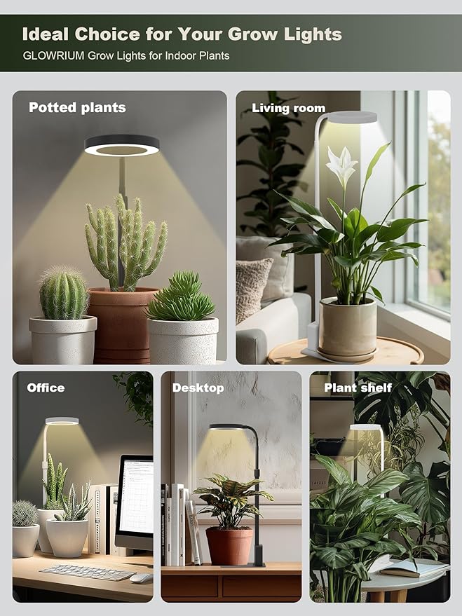 GLOWRIUM Smart LED Grow Lights for Indoor Plants, Desk Plant Light with Bluetooth App Control, 8W Full Spectrum Grow Lamp, Height Adjustable 16"-23", Auto Timer, Watering Reminder for Small Plants