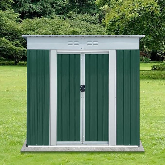 6x4FT Storage Shed with Sliding Door,Metal Outdoor Tool House W/Sloped Roof,All Weather Waterproof,for Backyard,Patio,Lawn,Garden,Green