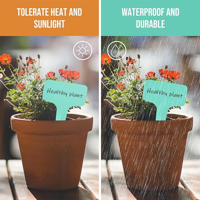 Plant Labels 120 Pcs Yuanling T-Type Plastic Garden Tags Waterproof Plant Sign Stakes Nursery Garden Makers for Seedlings Flower Vegetables Herb Potted Belt Permanet Marker Pen (6 Colors