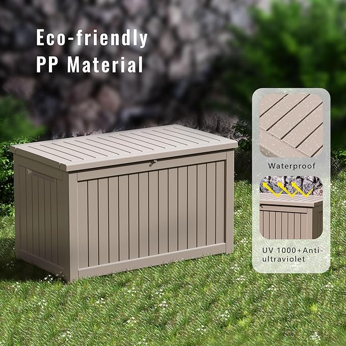 120 GallonOutdoor Storage Box,Resin Deck Boxes Waterproof, IndoorOutdoor Bin for Package Delivery, Patio Cushions, Gardening Tools, Lockable, UV Resistant
