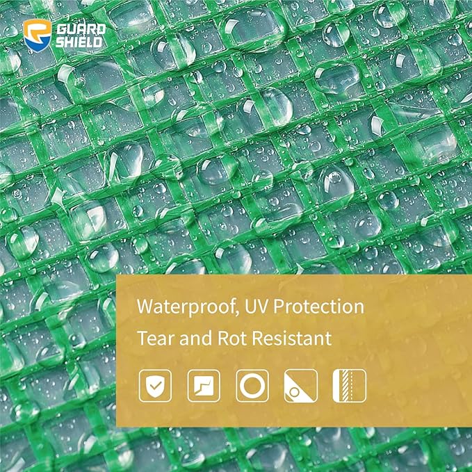 GUARD SHIELD Clear Green Tarp Heavy Duty 6x8 Feet Waterproof for Greenhouse Outdoor Garden Poly Cover UV Resistant 3x3 Weave 10mil (2-Pack)