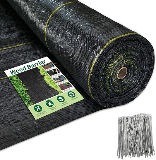 6ft x 100ft Durable Weed Barrier Fabric, 3.2oz Heavy-Duty Landscaping Fabric, Permeable Ground Cover for Garden, Lawn, and Outdoor Projects, Easy to Install, with 30 Staples