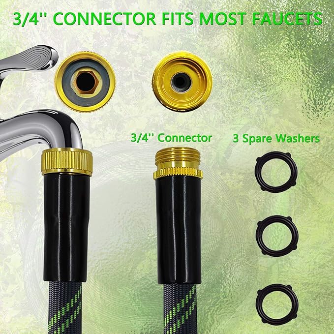 Garden Hose 25 FT, NON-EXPANDABLE Heavy-Duty Flexible & Lightweight Water Hose with 10-Function Nozzle, No-Kink Design, Leak-Proof Super Fabric, Solid Fittings for Lawn, Car, RV, Outdoor