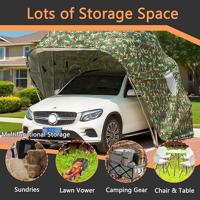Car Port Portable Storage Shed Carport Canopy Carports Metal Carport Round Style Outdoor Storage Shed Lockable for Automotive Use Anti-Snow Waterproof(Gray)