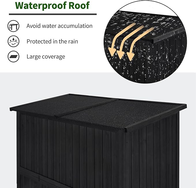 MCombo Outdoor Storage Cabinet, Wooden Storage Shed with Latch, Outside Garden Tool Shed with 2 Doors for Patio Yard Lawn, 1900 (Black, Large)