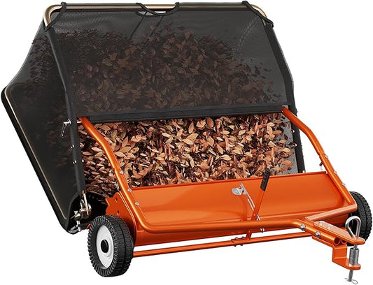 42" Lawn Sweeper Tow Behind, Grass Sweeper Tow Behind with 18.55 cu. ft Large Hopper, Heavy Duty Leaf & Grass Collector, Adjustable Brush Height Lever and Dumping Rope, Lawn and Yard Cleanup Tool