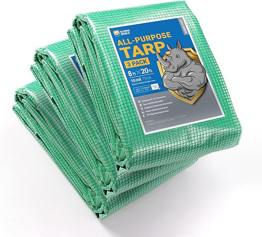 GUARD SHIELD Clear Green Tarp Heavy Duty 8x20 Feet Waterproof for Greenhouse Outdoor Garden Poly Cover UV Resistant 3x3 Weave 10mil (3-Pack)