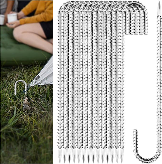 20 Pieces 12 Inch Long 1/4In Diameter Heavy Duty J Hooks,Heavy Duty Rebar Metal Fence Ground Garden Tent Stakes,Ground Spikes Anchors for Fencing,Outdoor Chicken Wire Trellis Stakes,Anti-Rust Silver