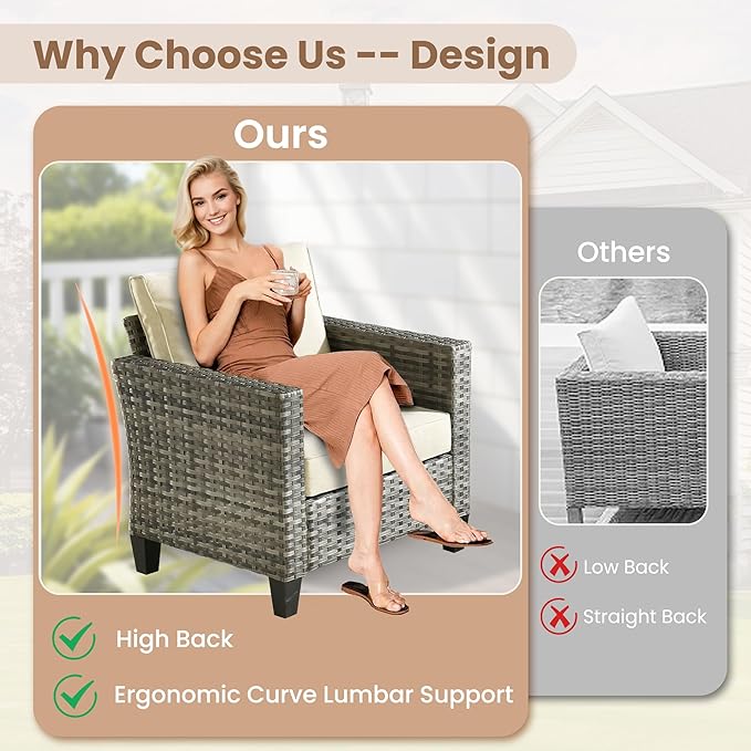 HOOOWOOO Outdoor Patio Furniture Set,5 Pieces Wicker Conversation Set,All Weather Couch Set with Swivel Chairs Solar Light Table 5 Seaters for Out Door Yard(Beige)