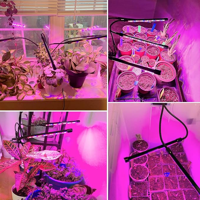 Grow Lights for Indoor Plants, Garpsen Grow Light with Red Blue Full Spectrum, 2 Heads Clip 40 LEDs Plant Light for Indoor Plants, 3 Switch Modes & Auto ON/Off, 6 12 16H Timer, 5 Dimmable Levels