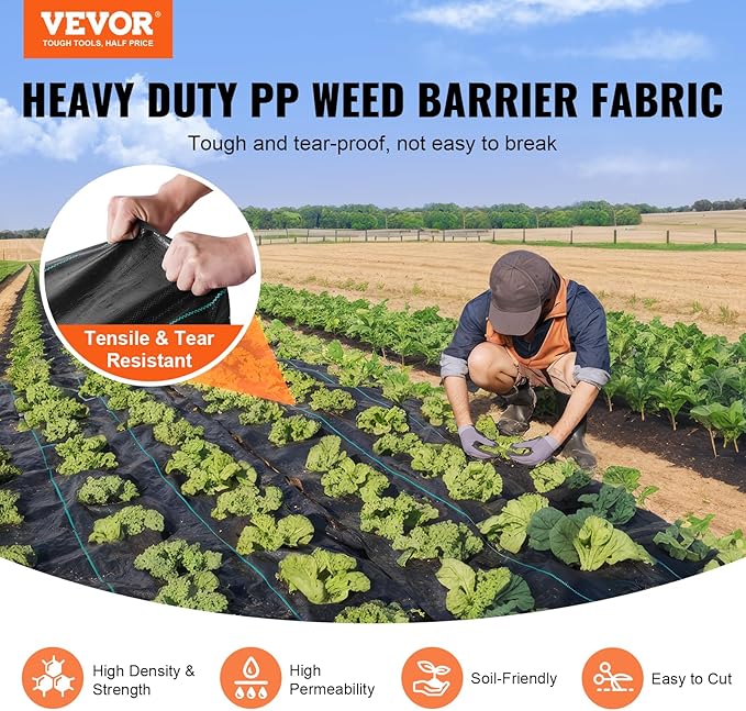 VEVOR Weed Barrier Landscape Fabric, 3x300 FT Heavy Duty Garden Weed Fabric, 3.2Oz Woven Weed Control Fabric, Weed Blocker Mat, Easy Setup, Durable PP Gardening Fabric for Driveway Ground Cover, Black