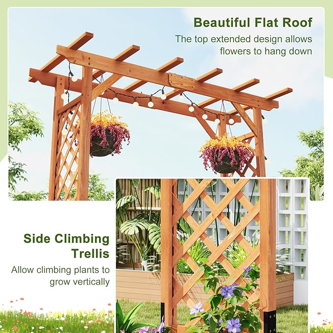 Giantex 7FT Wood Garden Arbor Trellis, Wedding Arch for Outdoor Patio Birthday Bridal Party Prom Decoration, Garden Trellis Pergola Arbor for Climbing Plant Rose Vines