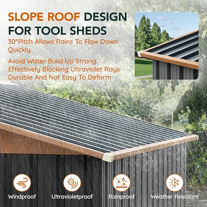 6x8FT Metal Shed & Outdoor Storage Shed with Floor Frame,Steel Tool Multi-Used Shed with Vents,Lockable Doors,Window,Compact Tool Shed for Backyard, Patio, Lawn and Garden Various Storage(Matte Gray)