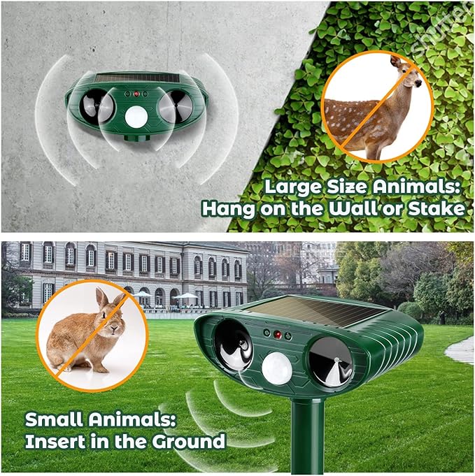4 Pack Ultrasonic Animal Repellent Outdoor Deer Repellent Devices Solar Animal Repeller Deterrent to Scare Cat Squirrel Rabbit Dog Raccoon Skunk for Yard Lawn Raccoon Skunk for Yard Lawn