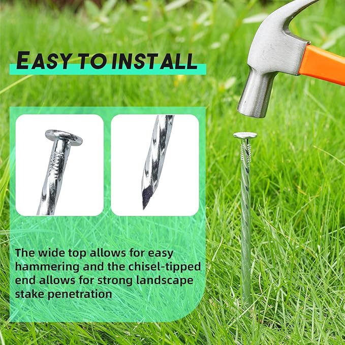 12" Galvanized Heavy-Duty Landscape Stakes Solid Spiral Metal Turf Spikes, Garden Stakes for Fixing Paver Edging, Weed Barriers, Artificial Lawn, Tent, Garden Plants ﻿