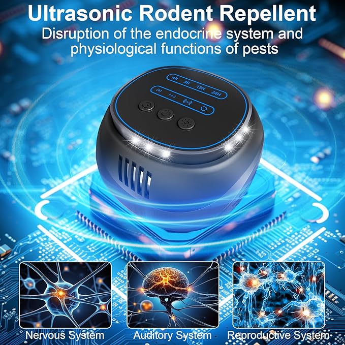 2025 Upgraded Mouse Repellent, Ultrasonic Pest Repeller-Chemical-Free, Multi-Mode Rodent Repellent with Timer Function, Indoor Insect Defense for Cockroaches, Mosquitoes, Insects, Rats, Spiders