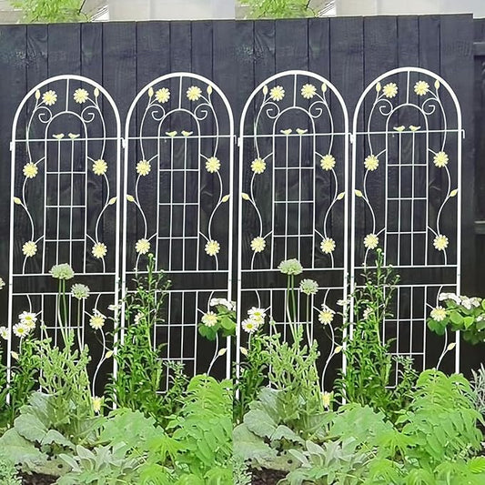 4 Pack Metal Garden Trellis for Climbing Plant Rose Stand, Cream White Outdoor 71'' Tall Flower Support Iron Garden Fence