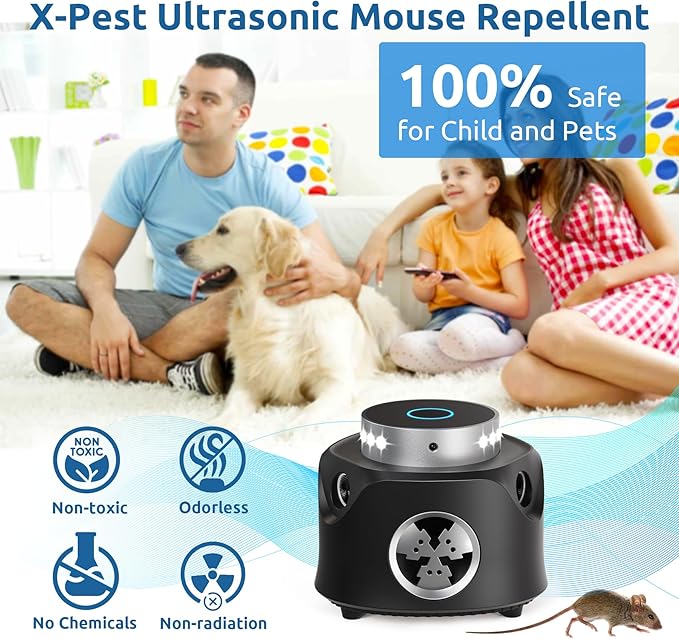 X-PEST Upgraded Ultrasonic Rodent Repellent Indoor, Remote Controlled Mouse Repellent with Ultrasonic& PIR& Strobe Light, 3-in-1 Powerful Ultrasonic Pest Repeller for Rodent/Mouse/Squirrel/Roach