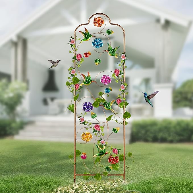 60”Trellis for Climbing Plants,1Pack Outdoor Garden Trellis Metal with Colorful Hummingbird Ideal for Climbing Plants Outdoor Decorative Metal Trellis for Your Garden,Gifts for Mom