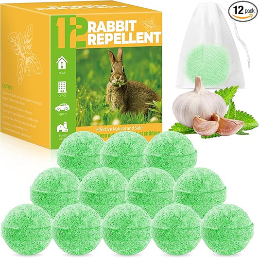 Rabbit Repellent Balls – 12 Pack Natural Deer and Rabbit Repellent for Garden and Yard, Long-Lasting Outdoor Rabbit Deterrent, Safe for Pets and Kids, Plant-Based