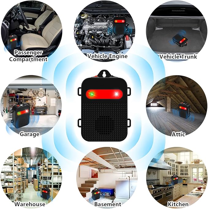 Under Hood Rodent Repeller Ultrasonic Mouse Repellent Battery Operated Pest Repeller Rat Mice Deterrent Rodent Repellent for Car Engine Garage RV Basement Attic 2 Pack Humane