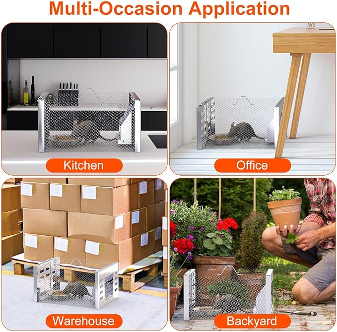 2 Pack Humane Rat Trap, Metal Automatic Continuous Mouse Chipmunk Cage Traps and Other Small Live Animals Cage, Easy to Catch and Release, Work for Indoor Outdoor