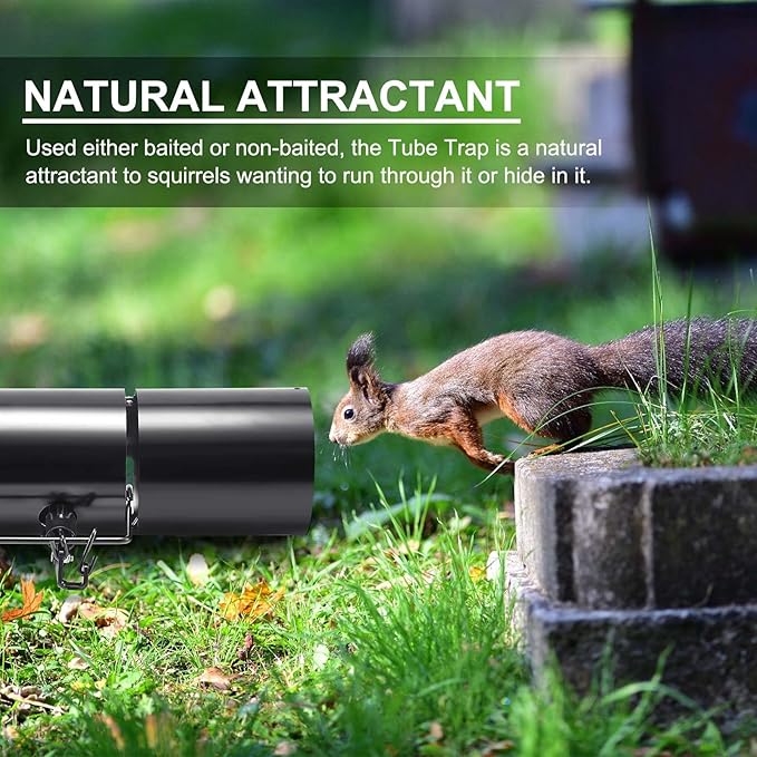 Qualirey Tube Squirrel Trap Rust Resistant Trap 4.5'' in Diameter with a Setting Tongs for Backyards Patios Gardens, Safe and Effective Pest Control Commercial and Residential Use (2 Pcs,15 Inch)