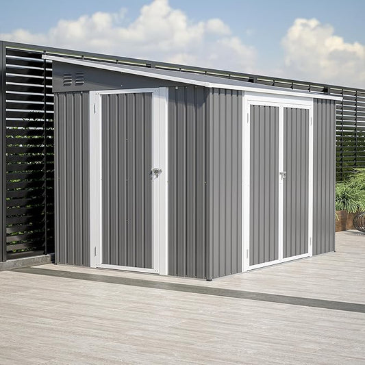 8x6FT Outdoor Storage Shed with Floor & 2 Lockable Doors,Metal Tool House W/ 2 Air Vents & Slpoed Roof,All Weather Waterproof Heavy Duty Stroage Unit for Backyard,Patio,Lawn,Garden,Gray