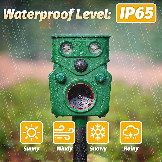 2 Packs Ultrasonic Animal Repeller Solar Powered, Cat Repellent Outdoor with Motion Sensor, Waterproof Deer Deterrent with LED Flash Light, Effective Repels Invasive Animal for Raccoon, Skunk, Dog