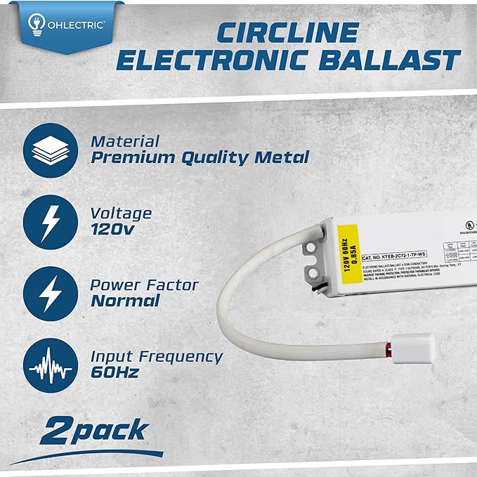 Replacement for Keystone KTEB-2C72-1-TP-WS 2 Lamp Circline Electronic Fluorescent Ballast with Normal Light Output | 120V Input with Rapid Start Operation | 0.80 Ballast Factor, UL-Approved |Pack of 2
