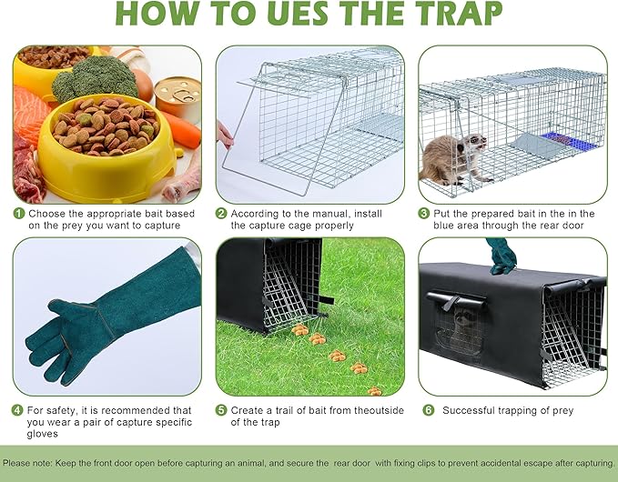 Live Animal Trap Cage with Cover, Cat Trap for Stray Cats 32 Inch Heavy Duty Folding Skunk Traps with Real Door for Raccoons, Opossums, Groundhogs, Skunks, Feral Cats, Squirrels-(32 x 10 x 12 inches)