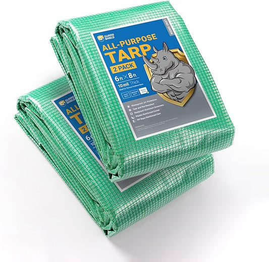 GUARD SHIELD Clear Green Tarp Heavy Duty 6x8 Feet Waterproof for Greenhouse Outdoor Garden Poly Cover UV Resistant 3x3 Weave 10mil (2-Pack)