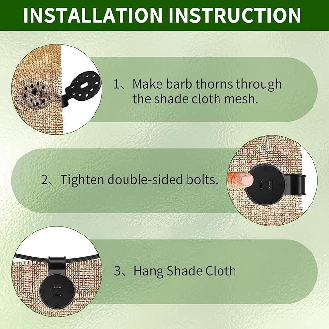 50PCS Shade Cloth Plastic Clips Heavy Duty Lock Grips with Rope, Round Plastic Black Clips Sunshade Net Fixing Clip, Shade Fabric Clips for Bird Netting, Garden Netting (50PCS+Nylon Rope)