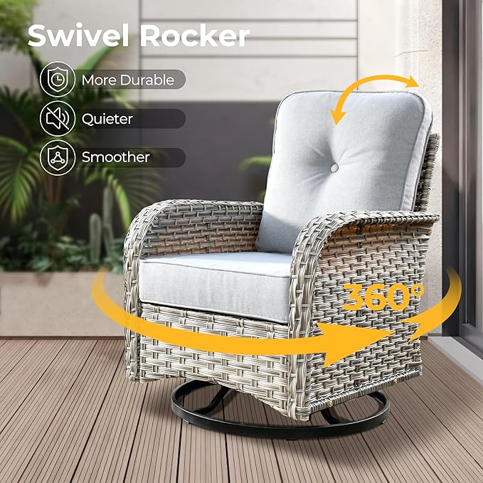 HOOOWOOO Outdoor Sectional Patio Furniture Set with Fire Pit Table,13 Pieces Wicker Conversation Sets L Shaped Couch,Extra Deep Out Door Sofa Outside Furniture with Swivel Chairs,Light Gray
