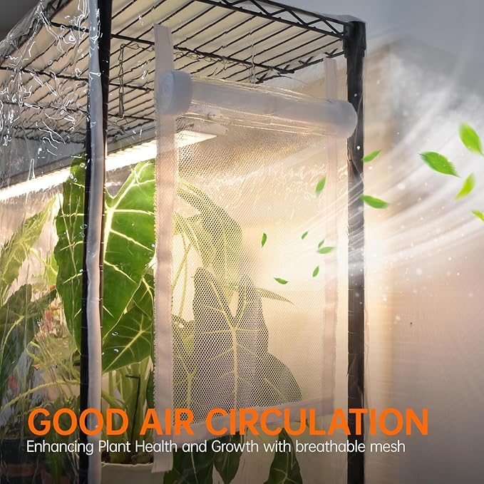 Plant Shelf with Grow Light, Grow Light Shelf with Cover and Thermometer, 6 Tier Plant Stand with Grow Light , Greenhouse with 150W Led Grow Light For Seed Starting , Tray (29.5"L×13.8"W×70"H)