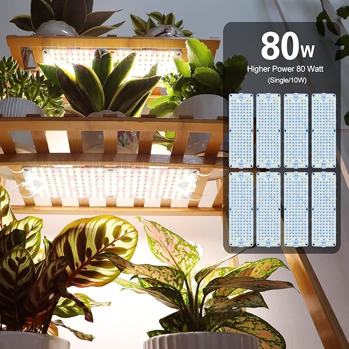8Pack Flat Panel Grow Lights for Indoor Plants, Seed Starting, Vegetables with 4/8/12 Hr Timer, 80W Full Spectrum LED Plant Growing Lamps for Cabinet /Shelves/Greenhouse, Plug-and-Play, Connect Freely