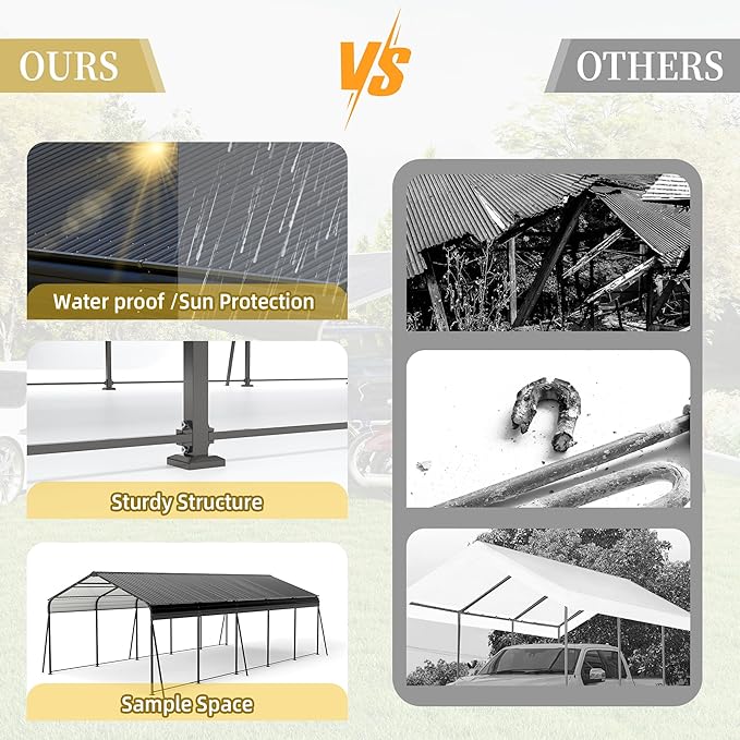 13x26.5 FT Metal Carport, Heavy Duty Car Port Canopy with Galvanized Steel Roof & Frame, Oversized Metal Carport Kit with Hooks, Outdoor 2 Car Garage, Steel Car Shelter for Car, Boat, Truck, Dark Gray