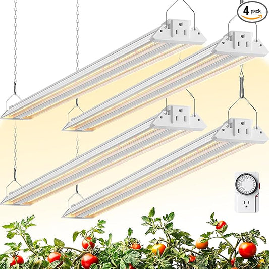 Barrina TX72 Grow Light for Indoor Plants, 4FT, 288W(4 x 72W, 2000W Equivalent), Full Spectrum with 660nm Red LEDs, High PPFD, Mechanical Timer, Linkable, Hanging Plant Lights for Greenhouse, 4 Pack