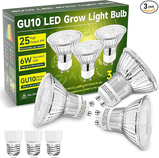 GU10 Grow Light Bulb, Full Spectrum Plant Grow Lights, Natural White 4000K Plant Light for Indoor Plants for Small Plant Pots, 6W LED Grow Light, Grow Lamp for Low Light Plants, 3 Pack