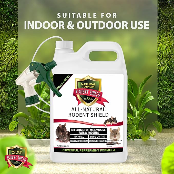 Peppermint Repellent for Mice/Mouse, Rats & Rodents. Natural Spray for Indoor & Outdoor Use. Natural Armor Rodent Shield. 320 Fl Oz (2.5 Gallons)