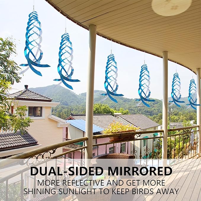 Hausse Bird Repellent Spiral Reflectors Blue Mylar Spinner, Hanging Reflective Bird Deterrent Device, Garden Decorative Scare Birds Away, Like Woodpeckers, Pigeons and Geese, 3 Pack