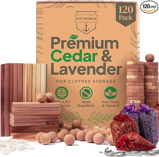 120 Variety Pack - Lavender and Cedar For Closets - Cedar Balls For Clothes Storage - Cedar Closet Protection Scent Bags - Natural Cedar Hanger Rings - Cedar Scented Balls Cedar Air Freshener For Clos