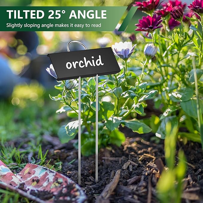 50-Pack Metal Plant Labels Weatherproof Garden Markers,Height 10.6'', Label Area 3.5''X 1.2'' Reusable Nursery Tags for Vegetables Herb Flower Seed Greenhouse - Black