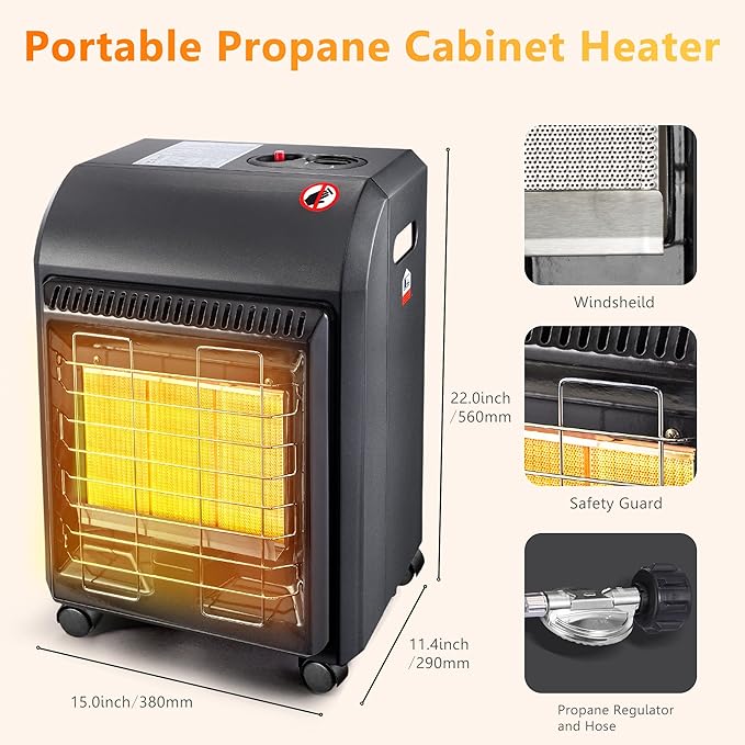 Propane Patio Heater, Portable Outdoor 18000BTU Gas Radiant Heater, LP Propane Heaters for Indoor, Shop, Garage, Outside, Camping