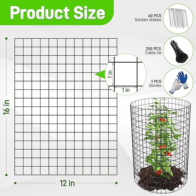 16pcs Plant Protectors from Animals, 16"x 12" Wire Plant Protector, Wire Cages for Plants with Stakes and Cable Ties, Metal Plant Cages for Plants, Vegetables, Flowers
