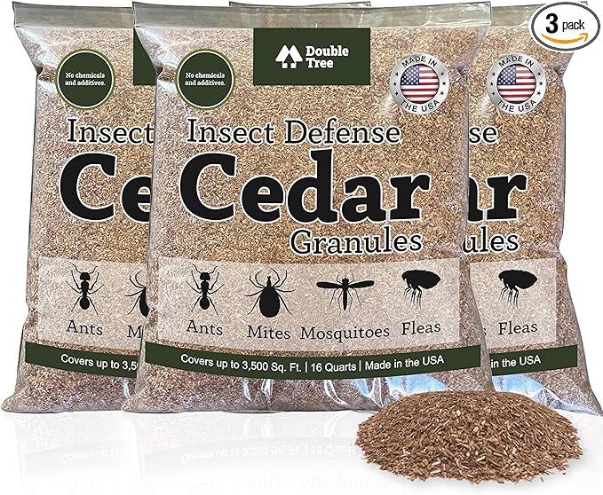 Double Tree Home and Garden Cedar Granules | Repels Fleas, Ticks, Ants, and Mosquitos | Rich Cedar Scent | Non Toxic | Pet Safe | 3 Bags (48 Quarts)